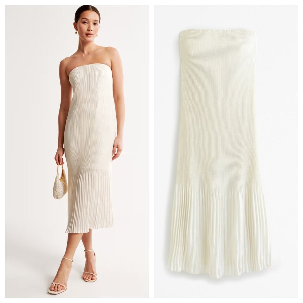 Abercrombie & Fitch Pleated Midi Dress Ivory